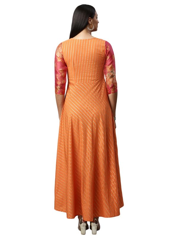 Ahalyaa Orange Striped Ethnic Maxi Dress - Image 2