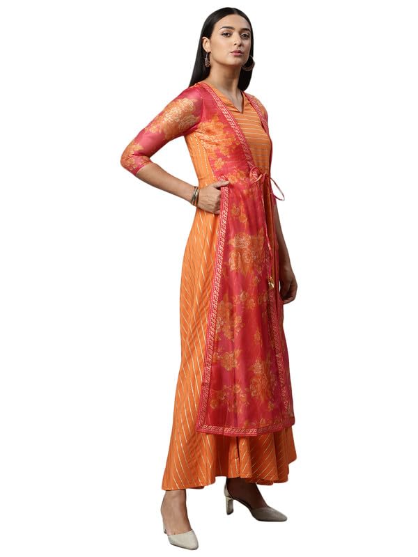 Ahalyaa Orange Striped Ethnic Maxi Dress - Image 4