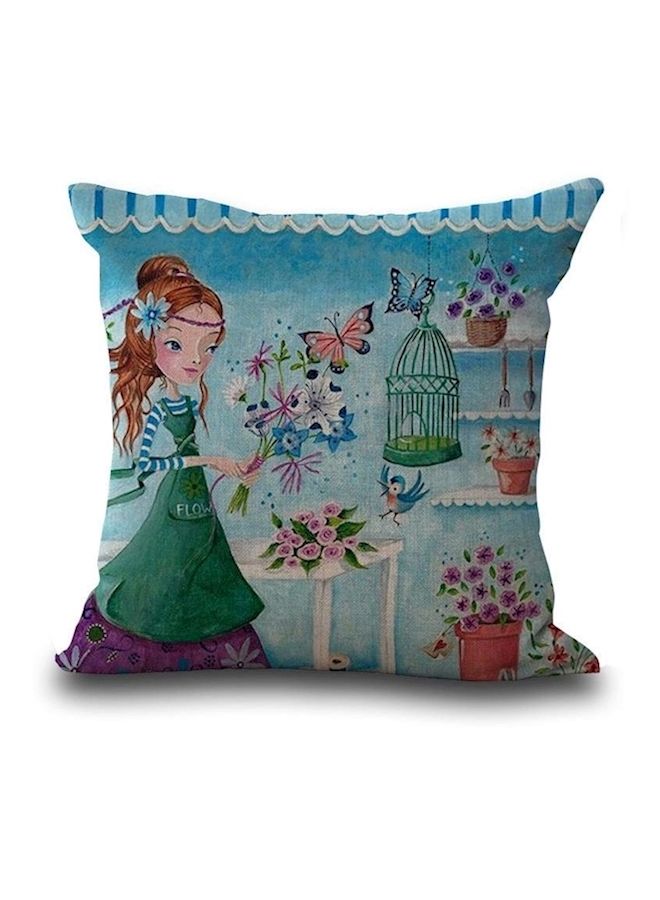 Loquat Bird Cage Printed Cushion Cover Blue/Green/Brown