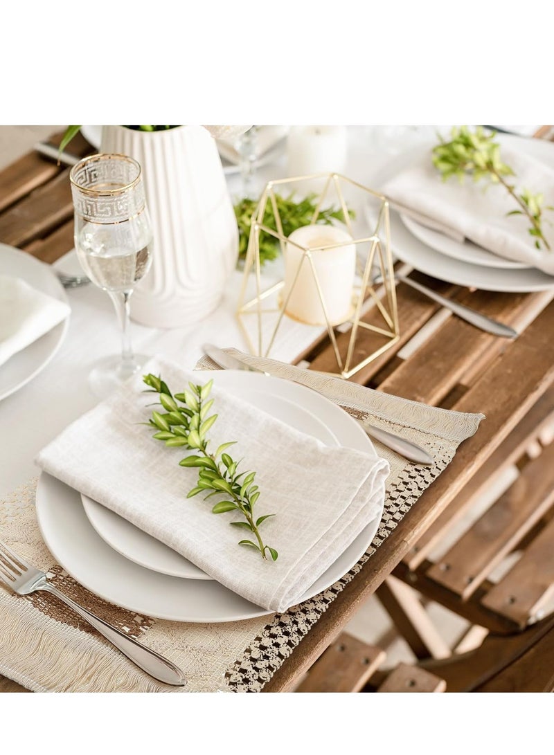 SYOSI Cotton Placemats Non-Slip Heat Resistant Washable Rustic Beige Burlap Macrame Place with Tassels for Farmhouse Kitchen Decorations Gatherings Wedding Dinner 4, 12 x 20 inches - Image 2
