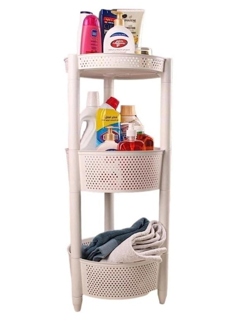 سبيس شوب عربة تخزين المطبخ المستديرة مع سلال تخزين الخضار والفواكه بيضاء 3 طبقات - Image 1