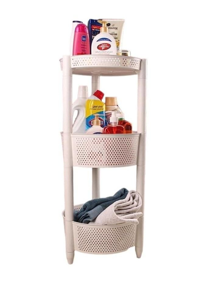 Spaceshoop Round Trolley Kitchen Storage Cart with Fruit Vegetable Storage Baskets White 3 Layer  - Image 1