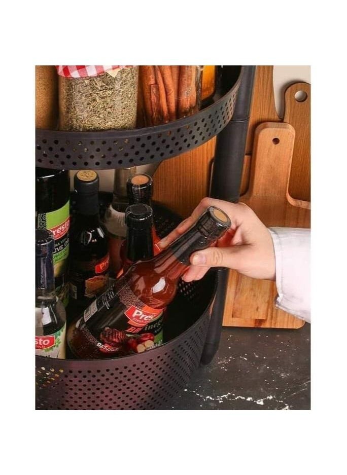 Spaceshoop Round Trolley Kitchen Storage Cart with Fruit Vegetable Storage Baskets White 3 Layer  - Image 2