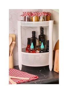 Spaceshoop Round Trolley Kitchen Storage Cart with Fruit Vegetable Storage Baskets White 3 Layer  - Image 3