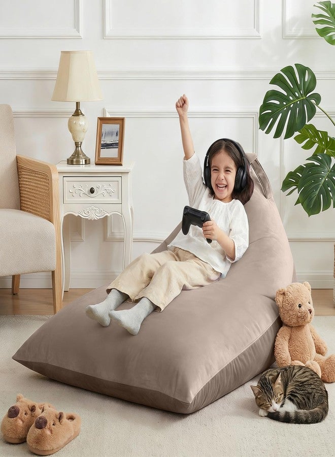 Nobildonna Stuffed Animal Storage Bean Bag Chair Cover for Kids (No Filler), 400L Extra Large Premium Velvet Lazy Sofa Cover, Washable Ultra Soft Triangular Bean Bag Chair Cover (Brown) - Image 3