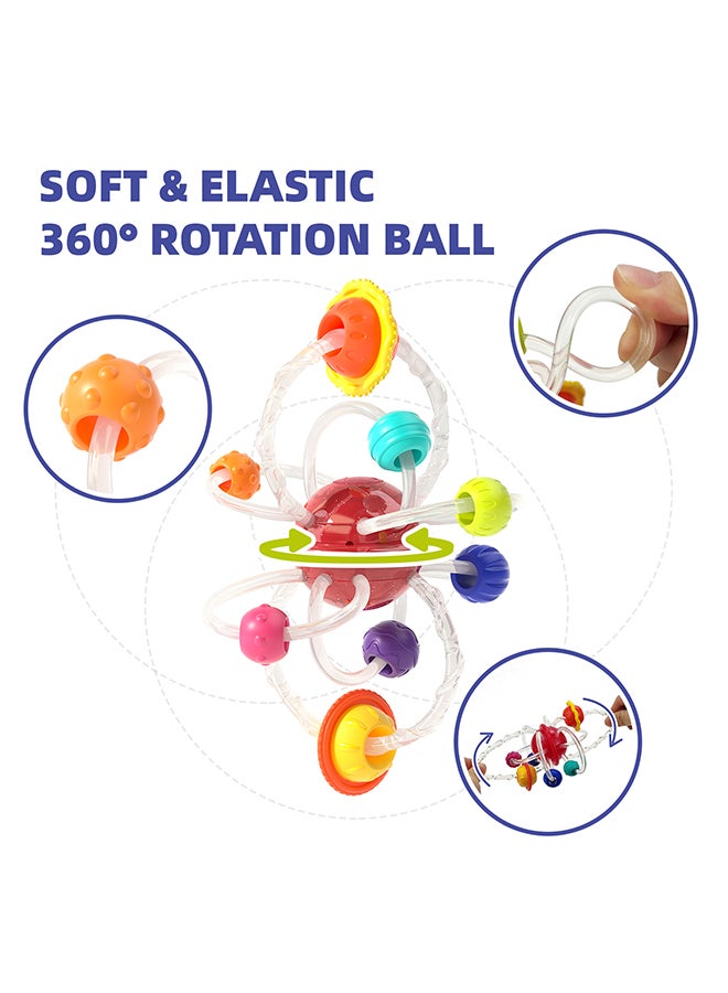 Hola Planet Hand Catching Ball Teether for Babies 6+ Months | Multi-Sensory Infant Grasping Toy with Spinning Globe & Textured Rings - Image 4