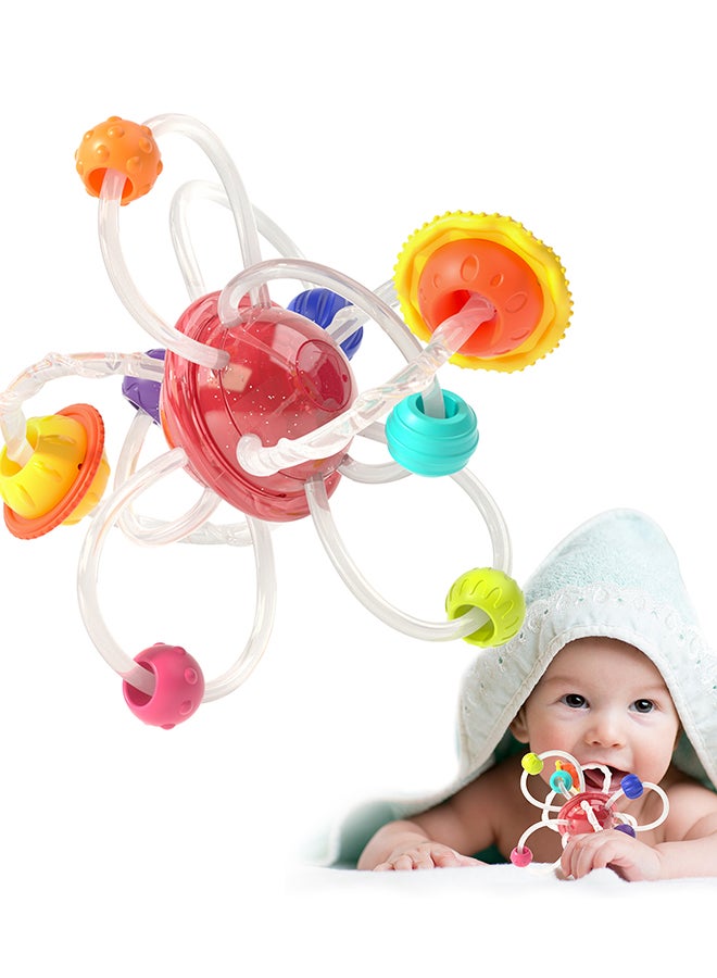 Hola Planet Hand Catching Ball Teether for Babies 6+ Months | Multi-Sensory Infant Grasping Toy with Spinning Globe & Textured Rings - Image 2