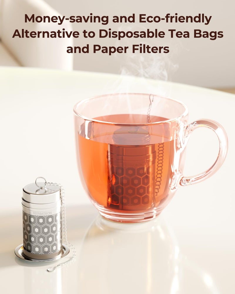 Reinmoson Mini Tea Strainers for Loose Tea, Extra Fine Mesh Tea Infuser, 304 Stainless Steel & Updated Slim Threaded Lid, Loose Leaf Tea Steeper for Black Tea, Rooibos, etc - Image 5