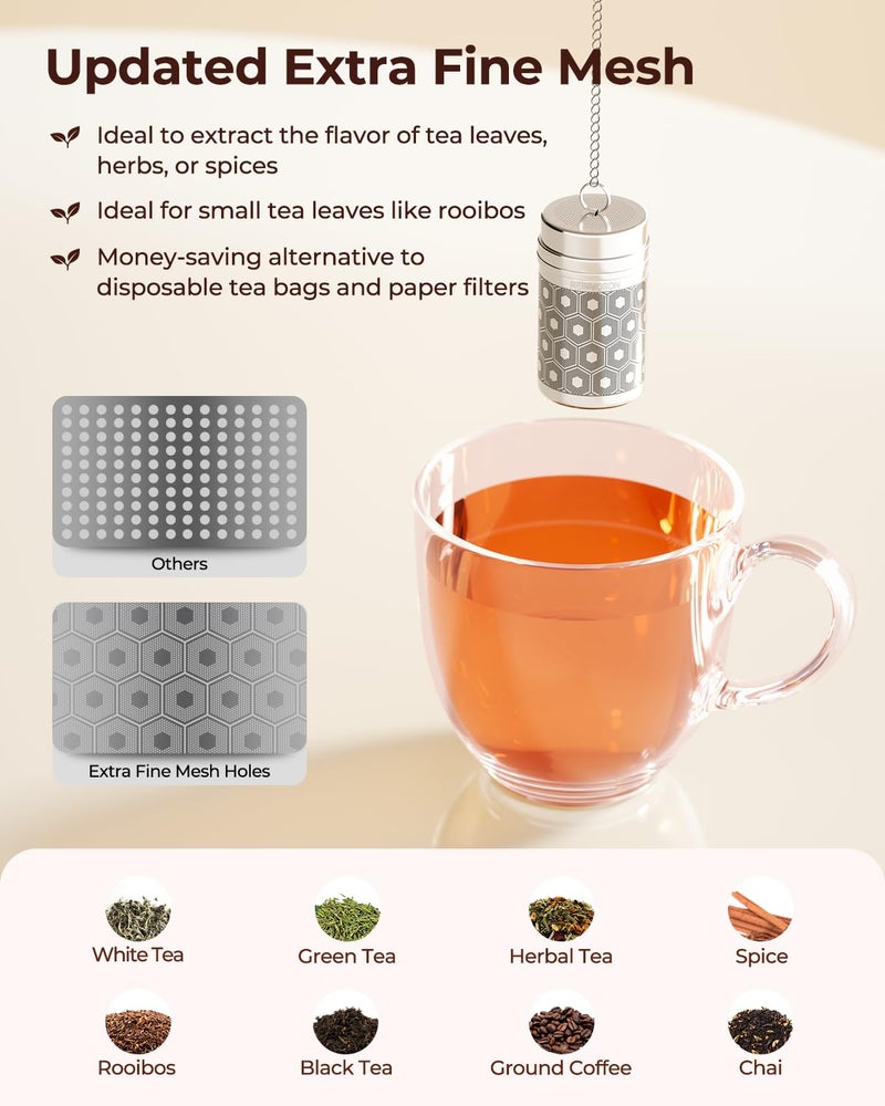 Reinmoson Mini Tea Strainers for Loose Tea, Extra Fine Mesh Tea Infuser, 304 Stainless Steel & Updated Slim Threaded Lid, Loose Leaf Tea Steeper for Black Tea, Rooibos, etc - Image 2