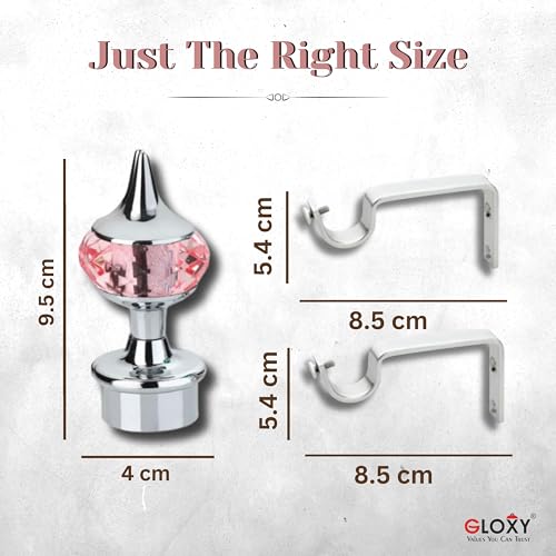 GLOXY Single Diamond Aluminum Curtain Brackets Parda Holders with Support Fittings Designer 1 Inch Rod Pocket Finials for Door & Window(Silver Mix Pink,Pair of 2) - Image 3