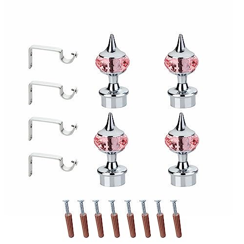 GLOXY Single Diamond Aluminum Curtain Brackets Parda Holders with Support Fittings Designer 1 Inch Rod Pocket Finials for Door & Window(Silver Mix Pink,Pair of 2) - Image 1