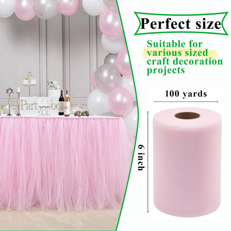 IONTACH Light Pink Tulle Fabric Rolls 6 Inch by 100 Yards (300 feet) Fabric Spool Tulle Ribbon for DIY Light Pink Tutu Bow Baby Shower Easter Birthday Party Wedding Decorations Christmas Craft Supplies - Image 2