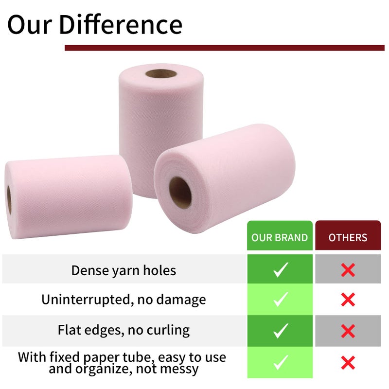 IONTACH Light Pink Tulle Fabric Rolls 6 Inch by 100 Yards (300 feet) Fabric Spool Tulle Ribbon for DIY Light Pink Tutu Bow Baby Shower Easter Birthday Party Wedding Decorations Christmas Craft Supplies - Image 5