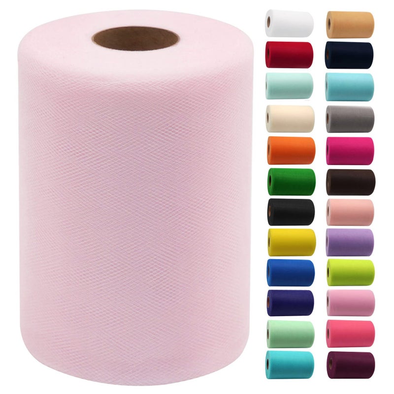 IONTACH Light Pink Tulle Fabric Rolls 6 Inch by 100 Yards (300 feet) Fabric Spool Tulle Ribbon for DIY Light Pink Tutu Bow Baby Shower Easter Birthday Party Wedding Decorations Christmas Craft Supplies - Image 1