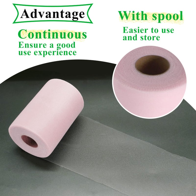 IONTACH Light Pink Tulle Fabric Rolls 6 Inch by 100 Yards (300 feet) Fabric Spool Tulle Ribbon for DIY Light Pink Tutu Bow Baby Shower Easter Birthday Party Wedding Decorations Christmas Craft Supplies - Image 3