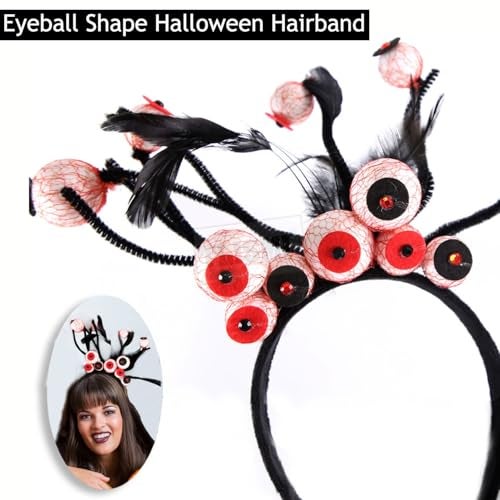 TLISMI Halloween Party Horror Eyeballs Headbands for Girls & Women | Fun Scary Party Prop for Kids, Trick-or-Treat, Cosplay & Dress-Up | Hair Accessory with Red & Black Eyeball Design Headpiece - Image 2