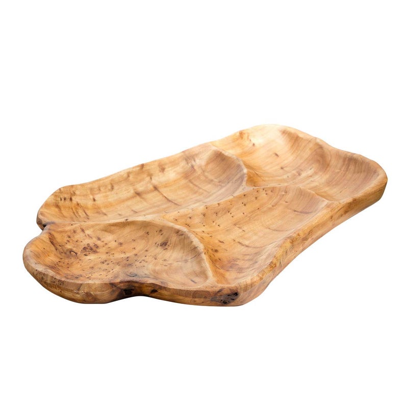 TJ Global TJ Global Natural Root Wood Serving Platter Tray Board for Cheese Appetizer Charcuterie Bread Snacks or Decor Display with 4 Compartments 18 x 13 
