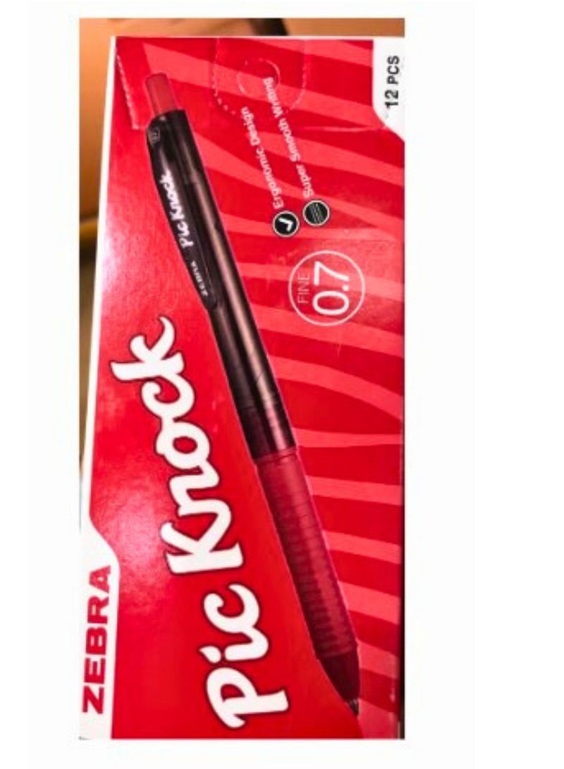ZEBRA 12 Piece Pic Knock Ball Pen Red 0.7 mm  - Image 1