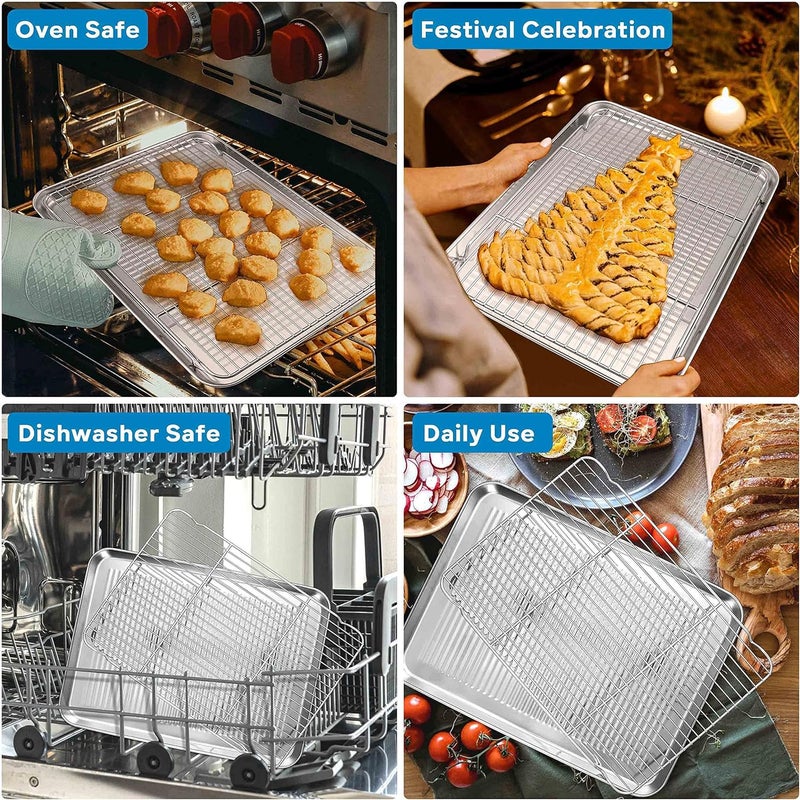 Herogo Baking Pan Sheet with Cooling Rack Set for Oven, 18 x 13 x 1 Inch, Stainless Steel Fluted Bakeware Cookie Sheet Tray Non-stick, Dishwasher Safe - Image 3