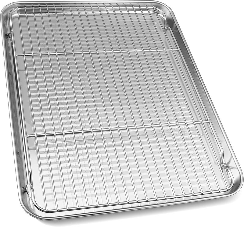 Herogo Baking Pan Sheet with Cooling Rack Set for Oven, 18 x 13 x 1 Inch, Stainless Steel Fluted Bakeware Cookie Sheet Tray Non-stick, Dishwasher Safe - Image 1