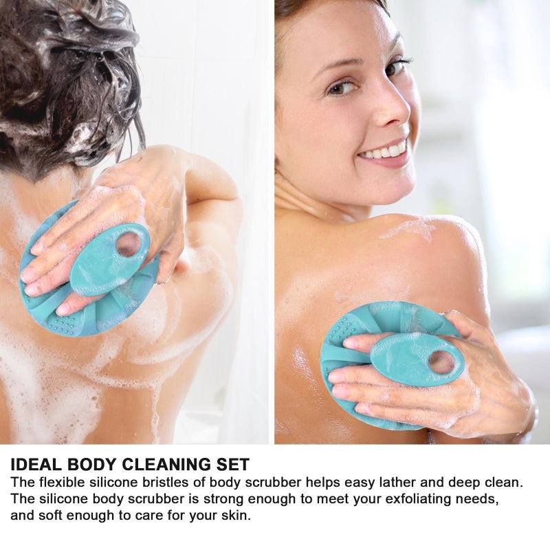 Innerneed Soft Silicone Body Cleansing Brush Shower Scrubber, Gentle Exfoliating and Massage for All Kinds of Skin (Pink+Dark Green) - Image 4