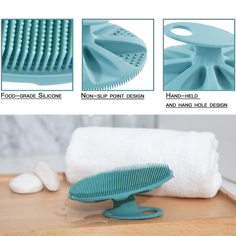 Innerneed Soft Silicone Body Cleansing Brush Shower Scrubber, Gentle Exfoliating and Massage for All Kinds of Skin (Pink+Dark Green) - Image 2