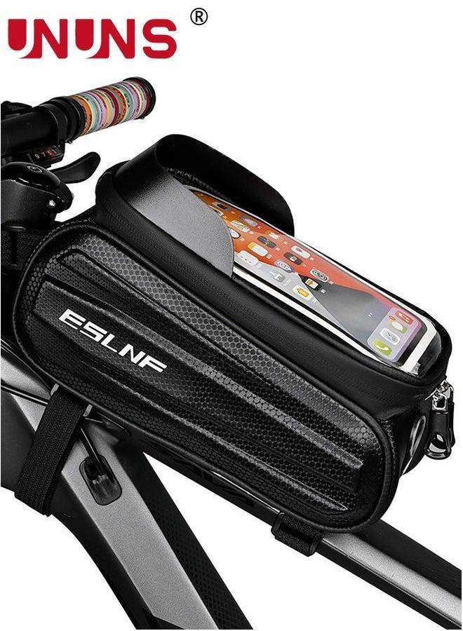 UNUNS Bike Racks Bag,Handlebar Bags With 0.25mm TPU Touch-Screen,Bicycle Top Tube Bag Pouch,Waterproof Phone Holder Mount Hard Casing For Road Bike,MTB,E-bikes,Fit Under 6.5 Phones,Bike Accessories - Image 1