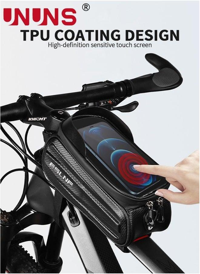 UNUNS Bike Racks Bag,Handlebar Bags With 0.25mm TPU Touch-Screen,Bicycle Top Tube Bag Pouch,Waterproof Phone Holder Mount Hard Casing For Road Bike,MTB,E-bikes,Fit Under 6.5 Phones,Bike Accessories - Image 5