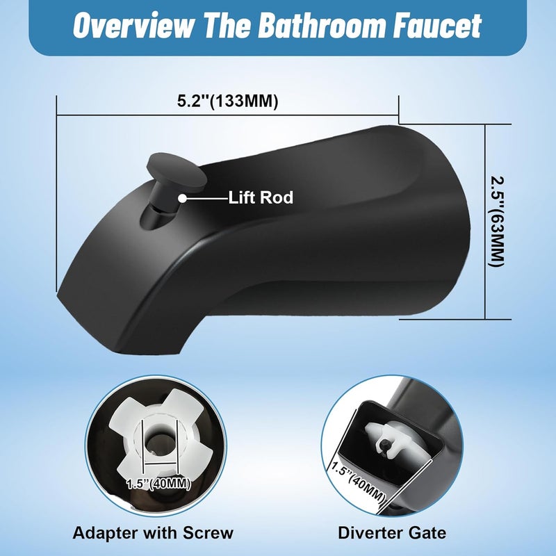Coolfell Slip On Tub Spout with Diverter, for 1/2" Copper Pipe, Compatible with Kohler GP85556 Bath Tub Spout, Bathroom Bathtub Tub Faucet Replacement, with 5/32" Hex Wrench (Matte Black) - Image 4