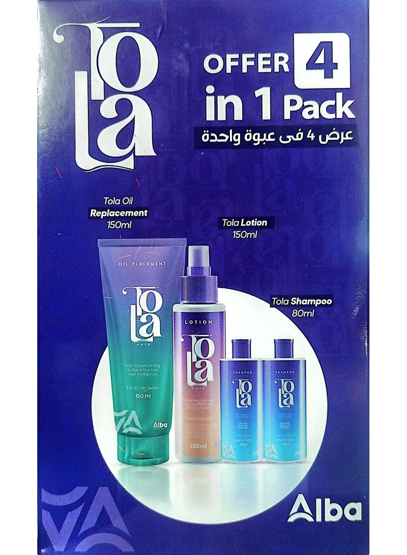تولا علبة بديل زيت مع لوشن 120 مللي و2 زجاجة شامبو 80 مللي من تولا، 150 مللي، عدد القطع 4 - بنفسجي - Image 1