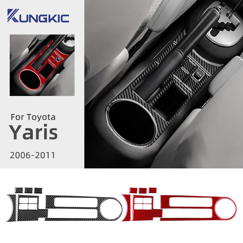 For Toyota Yaris 2006-2011 Real Soft Carbon Fiber Sticker LHD RHD Car Gear Handbrake Water Cup Accessories - Image 1