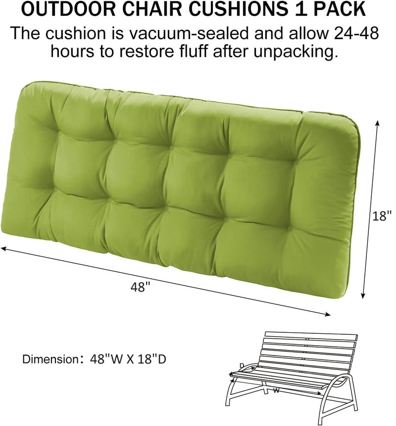 ATOOTFUSION Outdoor Chair Cushions, Waterproof Tufted Overstuffed U-Shaped Memory Foam Bench Cushion for Swing Loveseat Patio Funiture, 48" x 18" x 5" (Mehndi) - Image 2