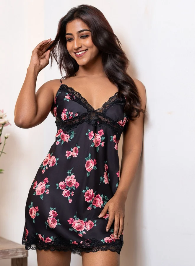 Aadaraya Aadaraya Night Dress Sleeveless Lace Detail