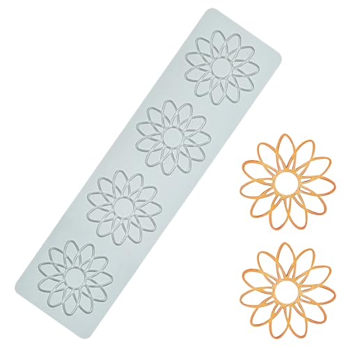 MoldBerry Silicone White 4 Cavity Geometric Sunflower Shape Shape Garnishing Mould for Chocolate Making, Brownie Topper, Cake Decoration & Resin Art - Pack of 1 - Image 1