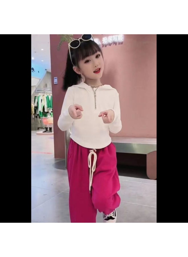 Trendy Street Casual Outfit For Girls, Internet Celebrity Style Hooded Sweatshirt, Spring And Autumn Two-piece Set For Girls