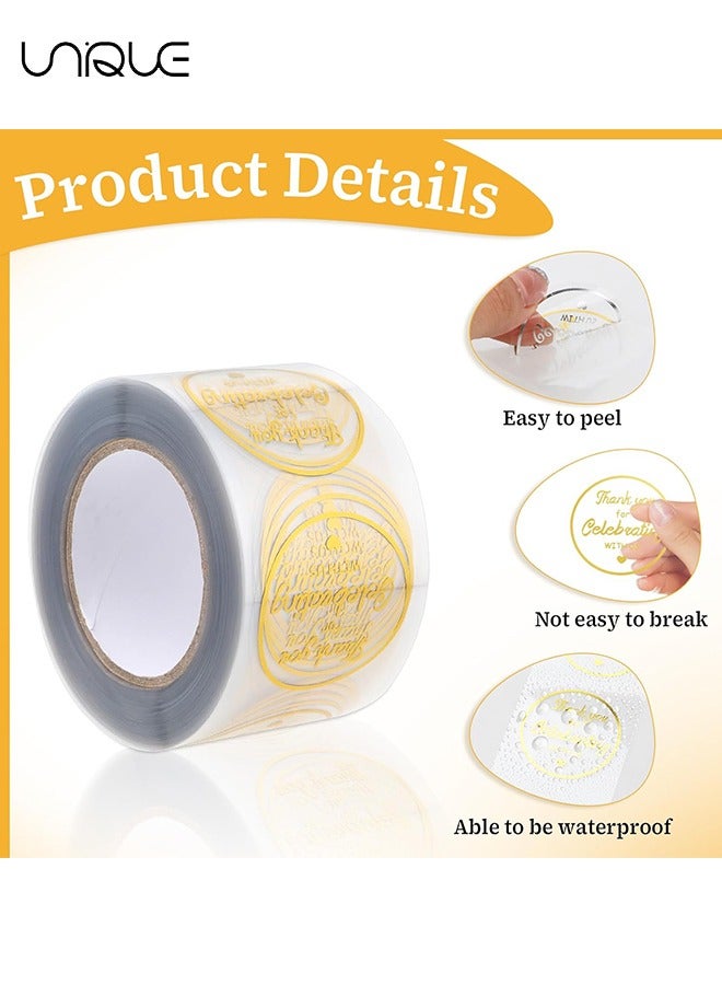 Unique 500Pcs Thank You Stickers, 1.5 inch Gold Foil Round Clear Stickers, Thank You for Celebrating with Us Stickers, Personalized Gift Stickers for Envelope Seals, Gift Wrapping, Gift Bags - Image 3