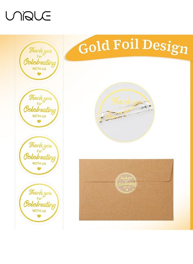 Unique 500Pcs Thank You Stickers, 1.5 inch Gold Foil Round Clear Stickers, Thank You for Celebrating with Us Stickers, Personalized Gift Stickers for Envelope Seals, Gift Wrapping, Gift Bags - Image 4