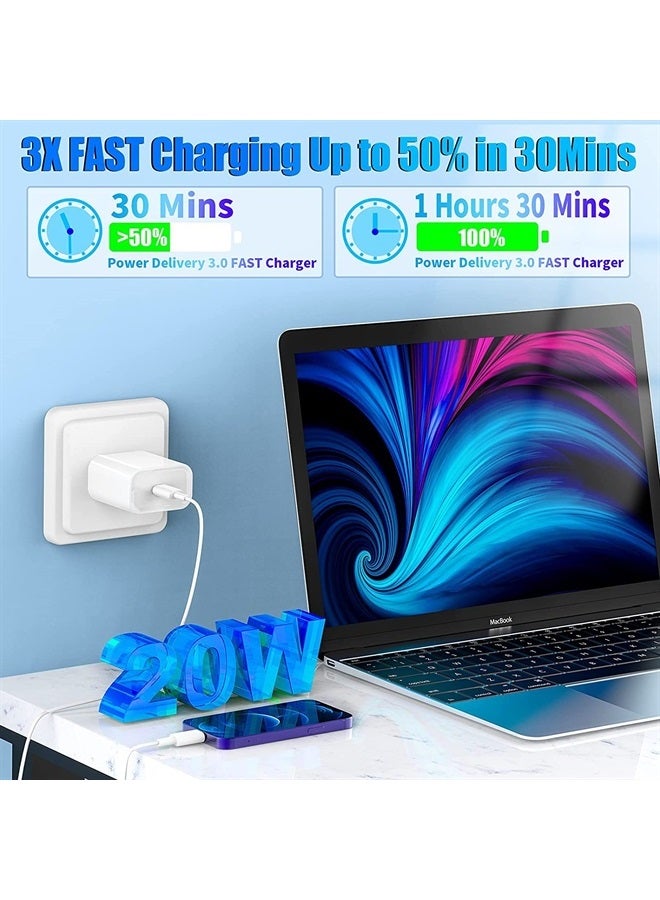 esbeecables [Apple MFi Certified] iPhone Fast Charger, esbeecables 2 Pack 20W PD USB-C Power Wall Charger with 2 Pack 6FT Type-C to Lightning Quick Charging Sync Cable for iPhone 14/13/12/11/XS/XR/X/iPad/AirPods