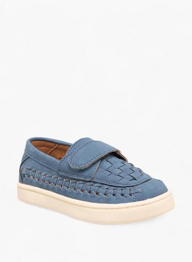 Barefeet Weave Textured Loafers With Hook And Loop Closure