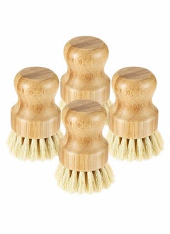 KASTWAVE 4 Pcs Palm Pot Brush， Bamboo Mini Scrub Brush Coconut Bristles Pot Brushes Dish Scrubber for Cast Iron Skillet, Kitchen Sink, Bathroom, Household Cleaning  - Image 1