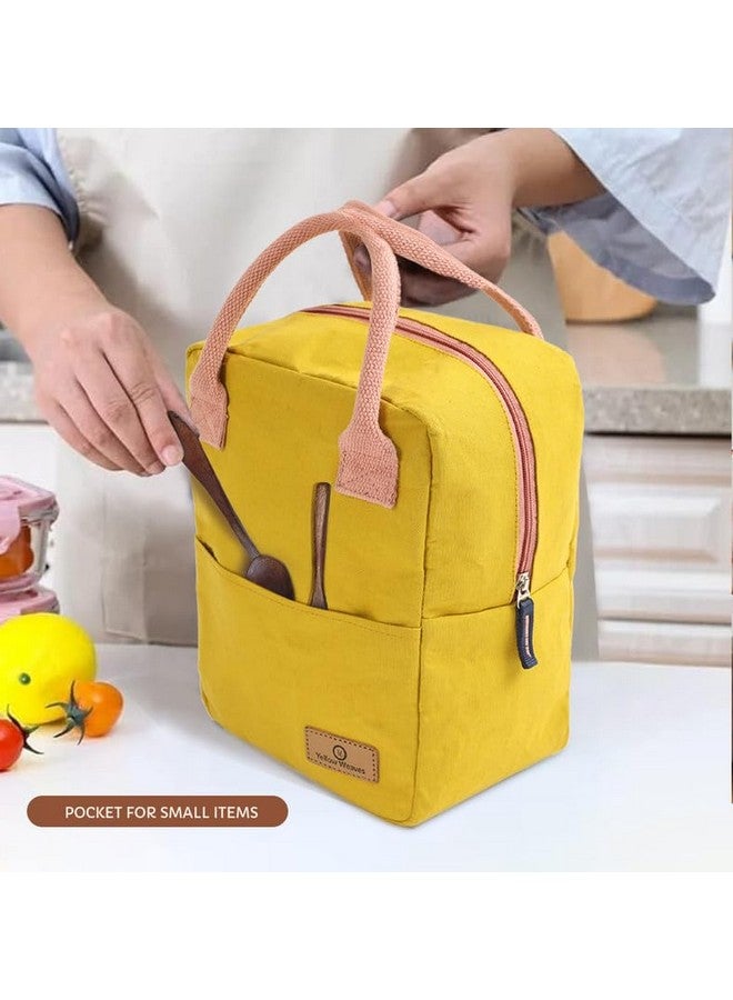 Yellow Weaves 100% Cotton Canvas Lunch Bag Reusable and Washable, Eco-Friendly Lunch Bag, Leakproof Keeps Hot & Cold, Lunch Bag for Men Women Kids Office Picnic School, (Big Size) Yellow - Image 4