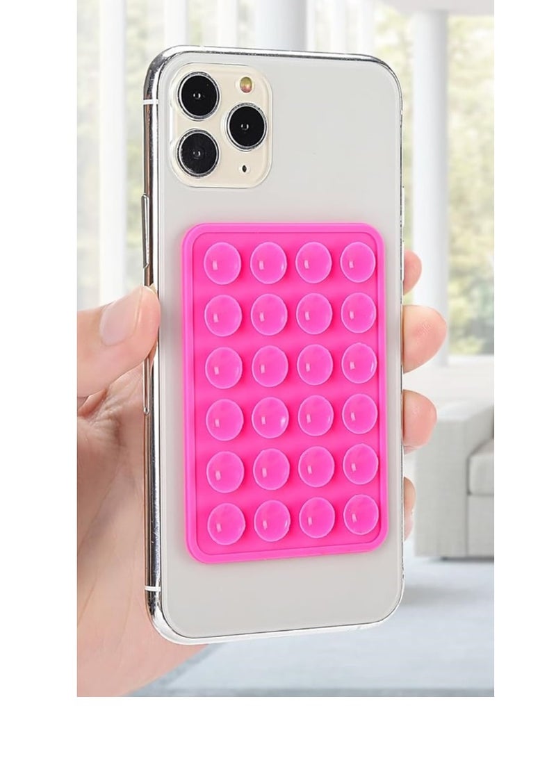 Silicone Phone Sticky Grip, Suction Phone Case Mount for iPhone and Android, Hands-Free Sticky Cell Phone Grip, Mobile Fidget Mirror Holder for Selfies and Videos hot pink