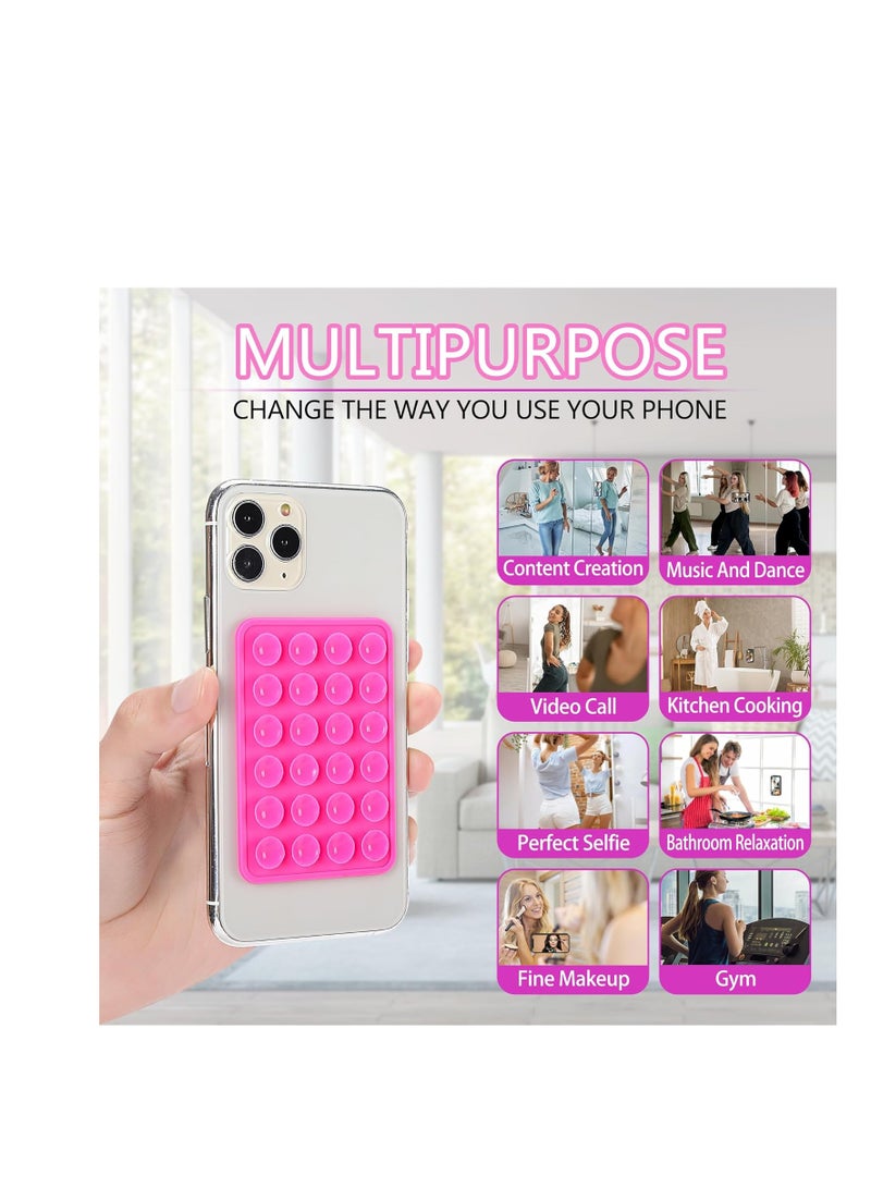 Silicone Phone Sticky Grip, Suction Phone Case Mount for iPhone and Android, Hands-Free Sticky Cell Phone Grip, Mobile Fidget Mirror Holder for Selfies and Videos hot pink