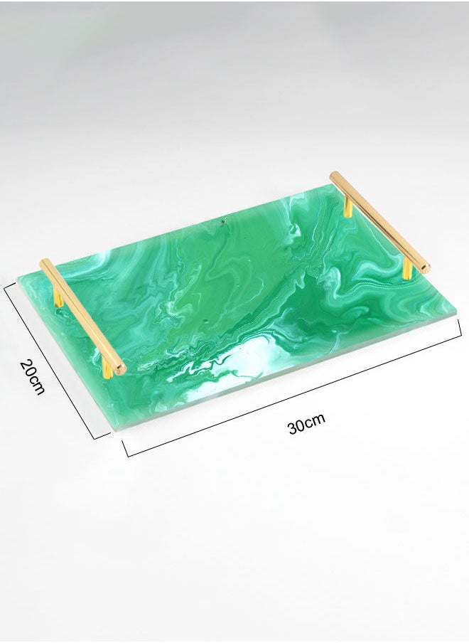 LOWHA Decorative Acrylic Serving Tray with Gold Color Metal Handles Marble Texture 20x30cm  - Image 2