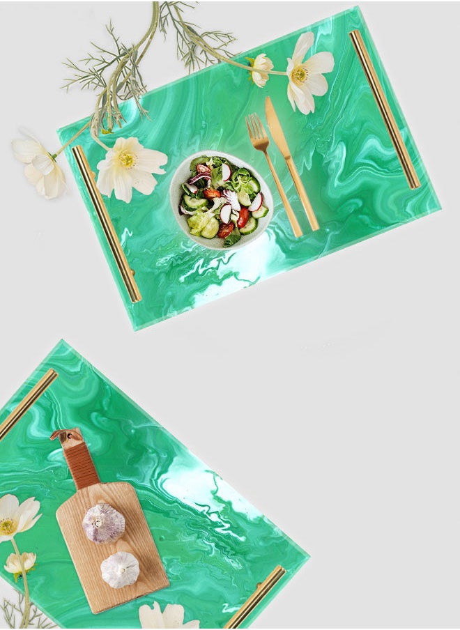 LOWHA Decorative Acrylic Serving Tray with Gold Color Metal Handles Marble Texture 20x30cm  - Image 4