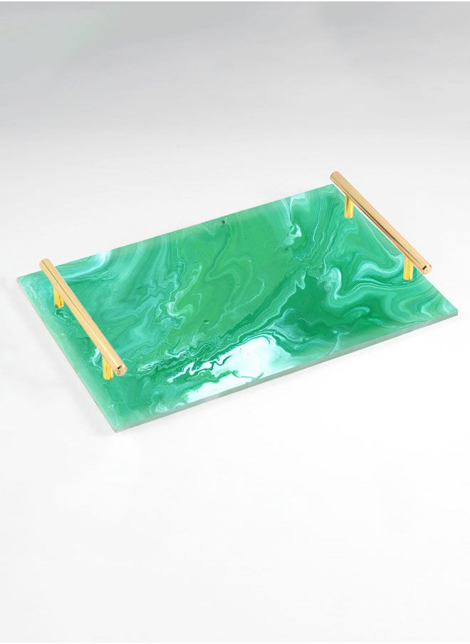 LOWHA Decorative Acrylic Serving Tray with Gold Color Metal Handles Marble Texture 20x30cm  - Image 1