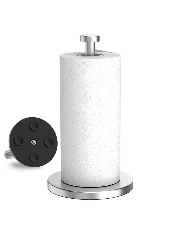 VEHHE Paper Towel Holder Countertop, Stainless Steel Paper Towel Holder Stand with Weighted Base Suction Cups, Standing Paper Towel Roll Holder for Kitchen Bathroom (Silver) - Image 1