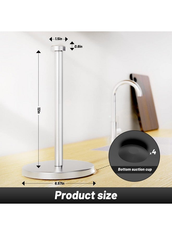 VEHHE Paper Towel Holder Countertop, Stainless Steel Paper Towel Holder Stand with Weighted Base Suction Cups, Standing Paper Towel Roll Holder for Kitchen Bathroom (Silver) - Image 3