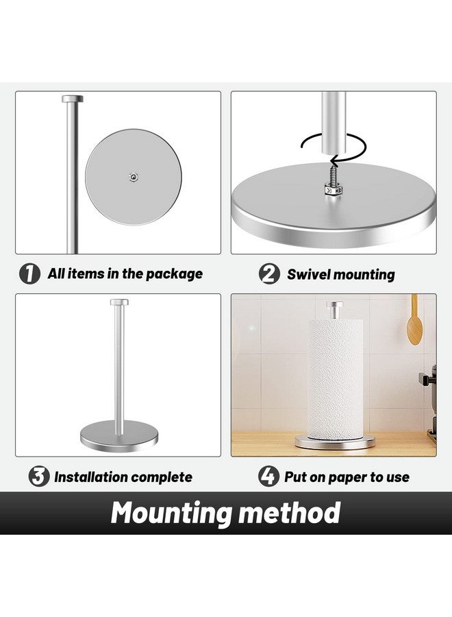 VEHHE Paper Towel Holder Countertop, Stainless Steel Paper Towel Holder Stand with Weighted Base Suction Cups, Standing Paper Towel Roll Holder for Kitchen Bathroom (Silver) - Image 5
