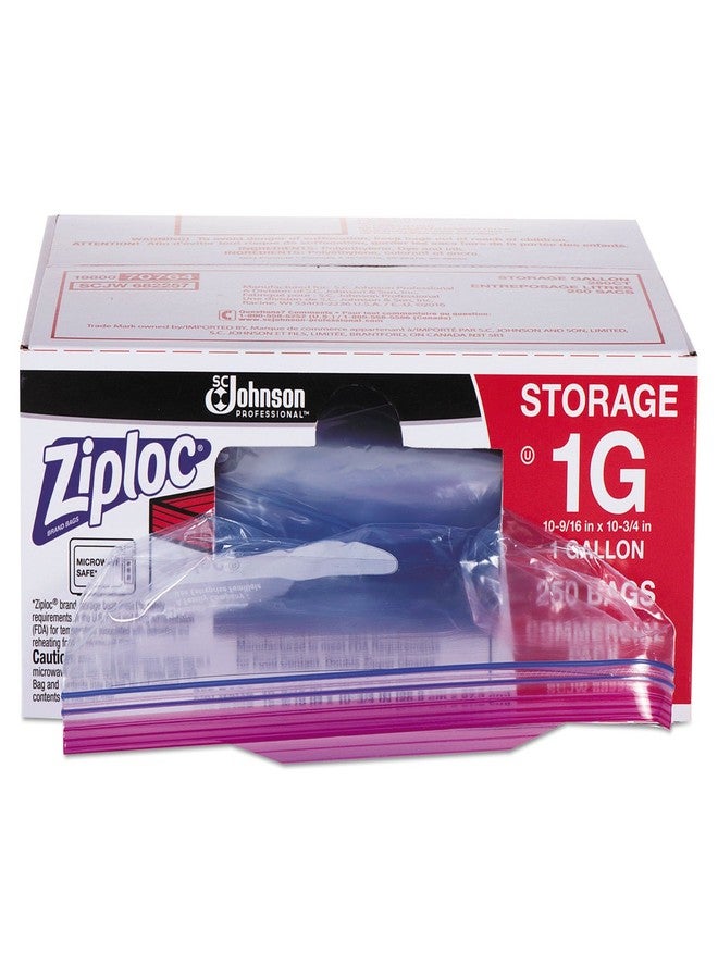 Ziploc أكياس زيبلوك 682257 مزدوجة السحاب، بلاستيك، 1 جالون، 1.75 ميل، شفافة مع لوحة للكتابة، 250/علبة - Image 1